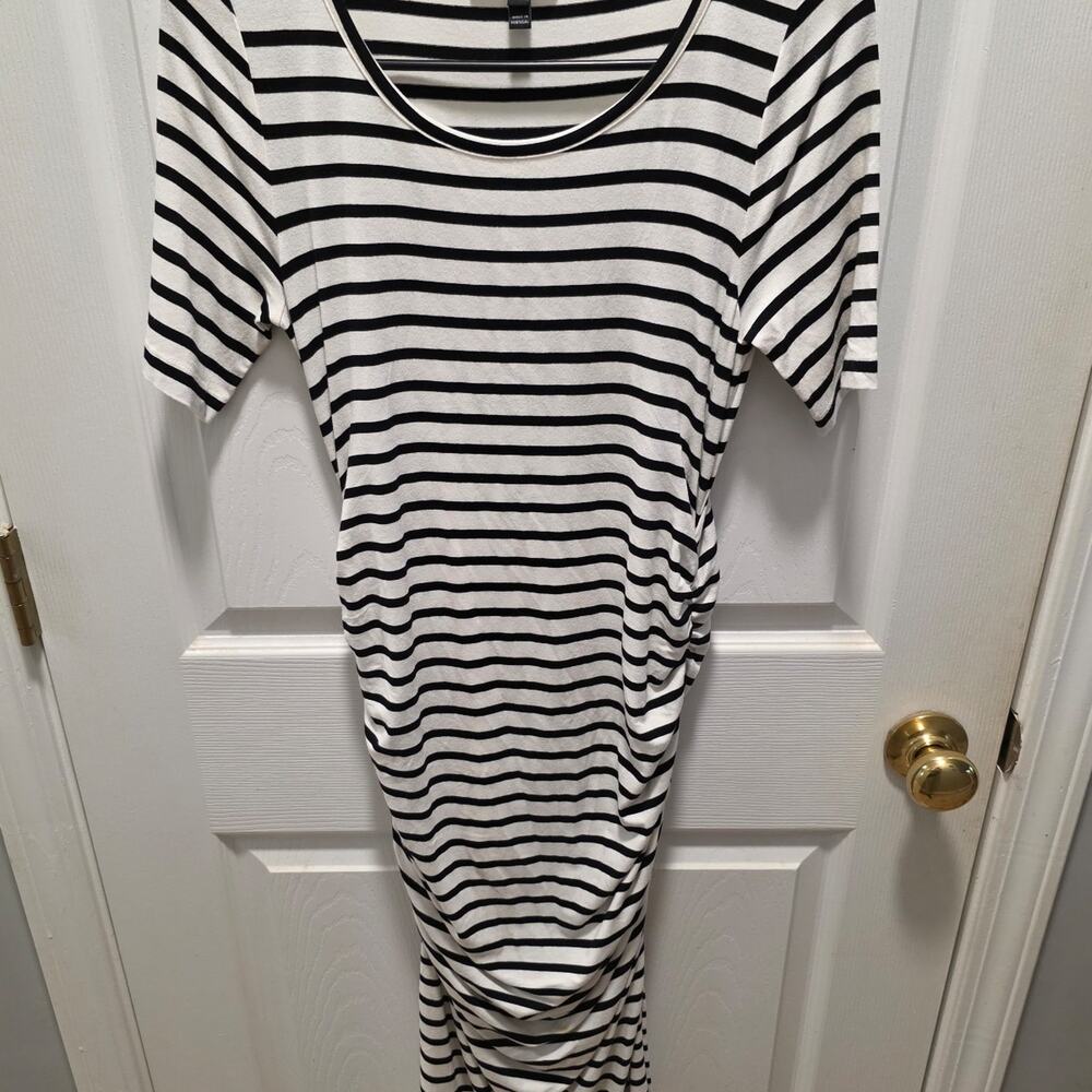 Isabella Oliver Maternity Striped Bodycon Ruched T-Shirt Dress Size 2